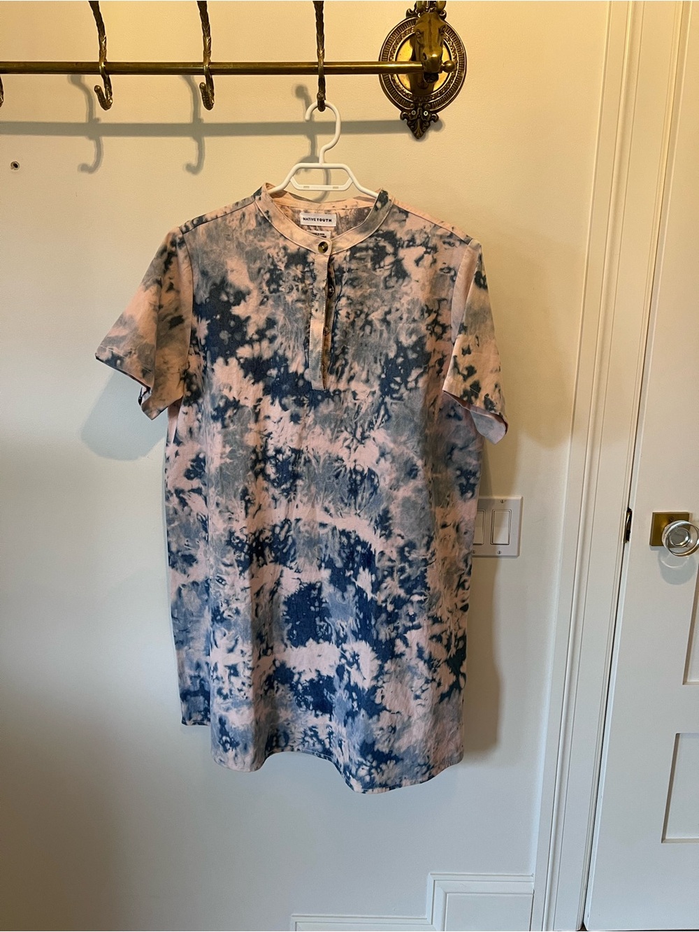 NATIVE YOUTH Pink and Blue Tie-Dye Henley Top